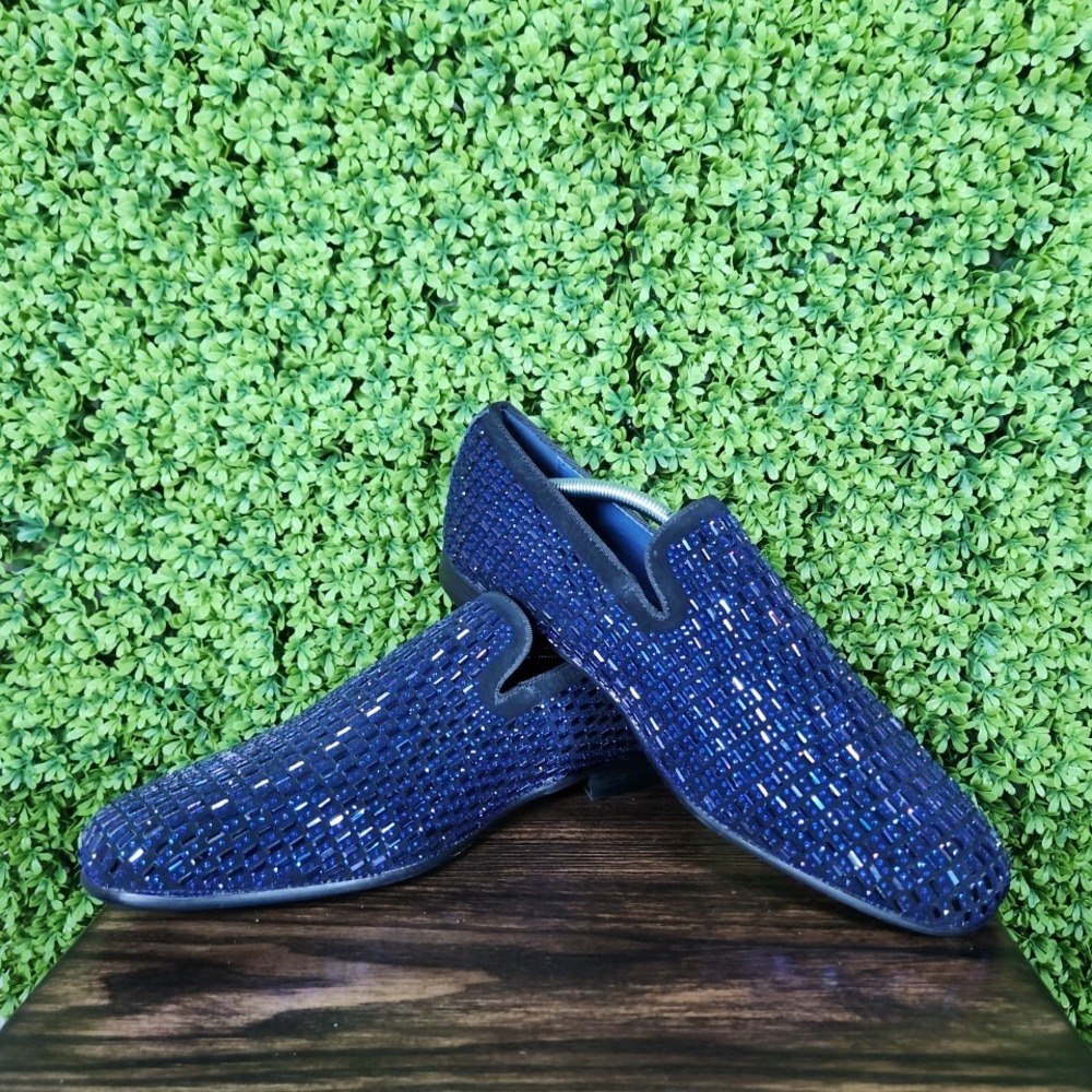 Moretti Gold Label Mens Blue Rhinestone Crystal Encrusted Loafers Shoes 11.5D